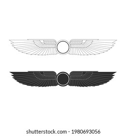 vector monochrome icon set with ancient egyptian symbol Winged sun for your project
