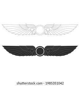 vector monochrome icon set with ancient egyptian symbol Winged sun for your project