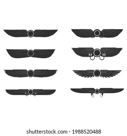 vector monochrome icon set with ancient egyptian symbol Winged sun for your project