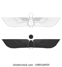 vector monochrome icon set with ancient egyptian symbol Winged sun for your project