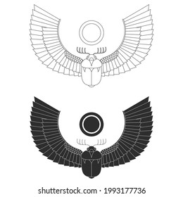 vector monochrome icon set with ancient egyptian symbol Scarab Winged sun for your project
