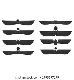 vector monochrome icon set with ancient egyptian symbol Scarab Winged sun for your project