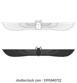 vector monochrome icon set with ancient egyptian symbol Scarab Winged sun for your project