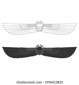 vector monochrome icon set with ancient egyptian symbol Winged sun for your project