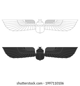 vector monochrome icon set with ancient egyptian symbol Scarab Winged sun for your project