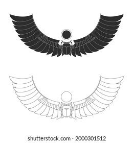 conjunto de iconos monocromáticos vectoriales con el símbolo egipcio antiguo Sol alado para su proyecto