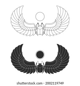 conjunto de iconos monocromáticos vectoriales con el símbolo egipcio antiguo Sol alado para su proyecto