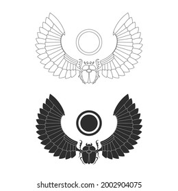 vector monochrome icon set with ancient egyptian symbol Winged sun for your project