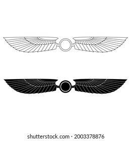 vector monochrome icon set with ancient egyptian symbol Winged sun for your project