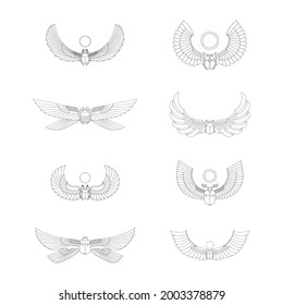 vector monochrome icon set with ancient egyptian symbol Winged sun for your project