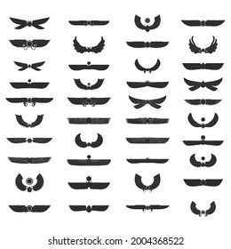 vector monochrome icon set with ancient egyptian symbol Winged sun for your project