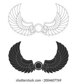 vector monochrome icon set with ancient egyptian symbol Winged sun for your project