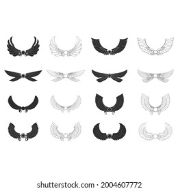 vector monochrome icon set with ancient egyptian symbol Winged sun for your project