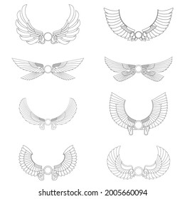 vector monochrome icon set with ancient egyptian symbol Winged sun for your project