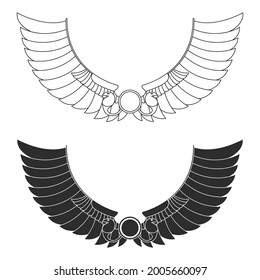 vector monochrome icon set with ancient egyptian symbol Winged sun for your project