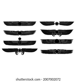 vector monochrome icon set with ancient egyptian symbol Winged sun for your project