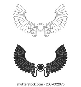 vector monochrome icon set with ancient egyptian symbol Winged sun for your project