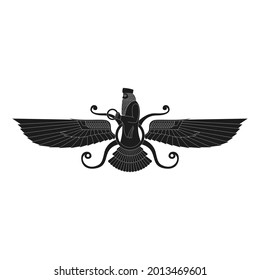 vector monochrome icon set with ancient  sumerian symbol Faravahar for your project
