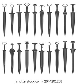 conjunto de iconos de vector monocromo con espadas antiguas para su proyecto