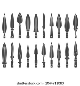vector monochrome icon set with ancient spearhead for your project