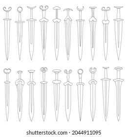 Vector Monochrome Icon Set Ancient Swords Stock Vector (Royalty Free ...