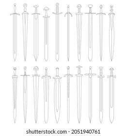vector monochrome icon set with ancient swords for your project