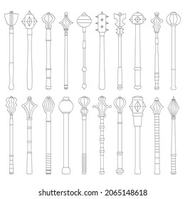 vector monochrome icon set with ancient battle Maces for your project