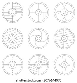 vector monochrome icon set with ancient Shields for your project