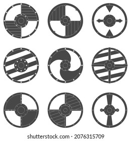conjunto de iconos monocromos vectoriales con escudos antiguos para su proyecto