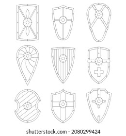 vector monochrome icon set with ancient Shields for your project