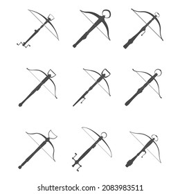 vector monochrome icon set with ancient Crossbows for your project