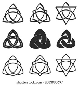 vector monochrome icon set with Ancient sign Triquetra for your project