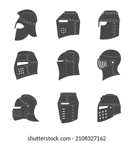 vector monochrome icon set with ancient warrior helmets for your project