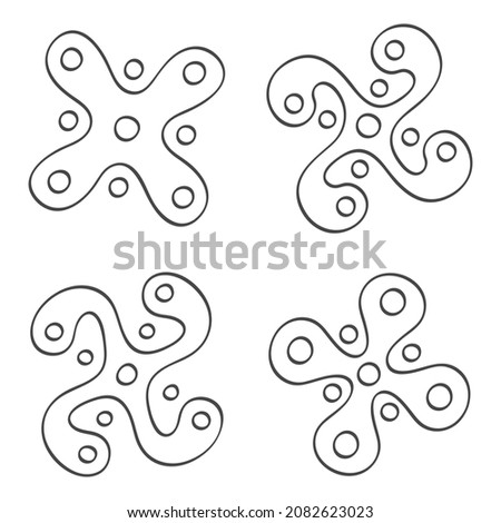 vector monochrome icon set with Ancient Italian sign Camunian rose for your project