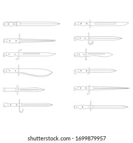 Vector monochrome icon set with bayonet knives
