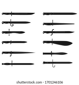 Monochrome Vektorillustration-Icon-Set mit Bajonettmesser