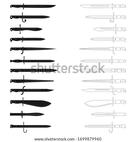 Vector monochrome icon set with bayonet knives