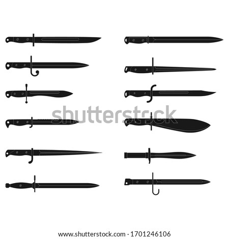 Vector monochrome icon set with bayonet knives