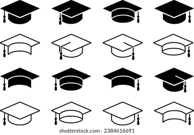  "Vector Monochrome Icon Set of Graduation Caps