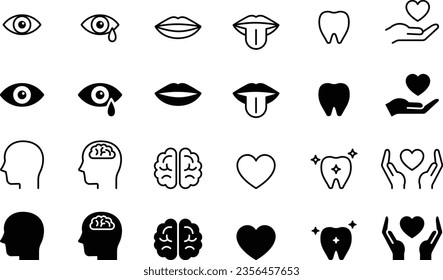 Vector Monochrome Icon Set of Human Body Parts