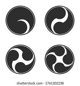 vector monochrome icon set with japanese symbol Tomoe
