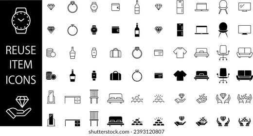 Vector Monochrome Icon Set of Jewelry, Luxury Brands, and Interior