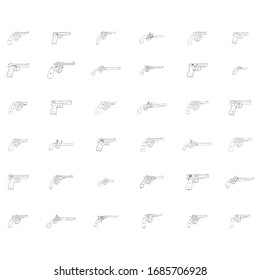 Vector monochrome icon set with Revolvers and pistols