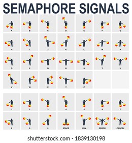 vector monochrome icon set with Semaphore Flag Signals for your project