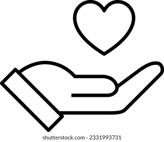 Vector Monochrome Icons of Hands Holding Hearts