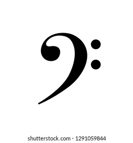 Vector monochrome illustration of bass clef. Flat icon for musical theory theme. Elements of design on white background.
