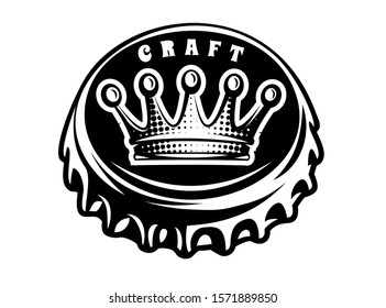 Vector monochrome illustration with bottle cap and crown.