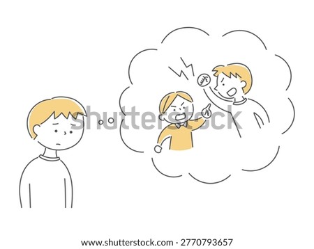 Vector monochrome illustration of a boy regretting a fight with a friend