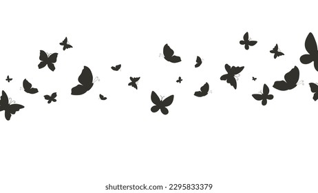 vector monochrome illustration with butterfly silhouettes 