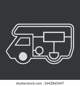 Ilustração monocromática vetorial de um ícone de van campista isolado em um fundo branco. Ideal para viagens, acampamentos e temas de viagem